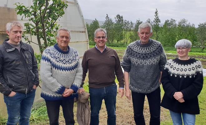 Gunnþór Kristján Guðfinnsson og Guðfinnur Jakobsson frá Skaftholti, dr. Pius Floris frá Plant Health Cure, Jóhann Ísleifsson og Sigríður Eiðsdóttir frá Vege ehf.